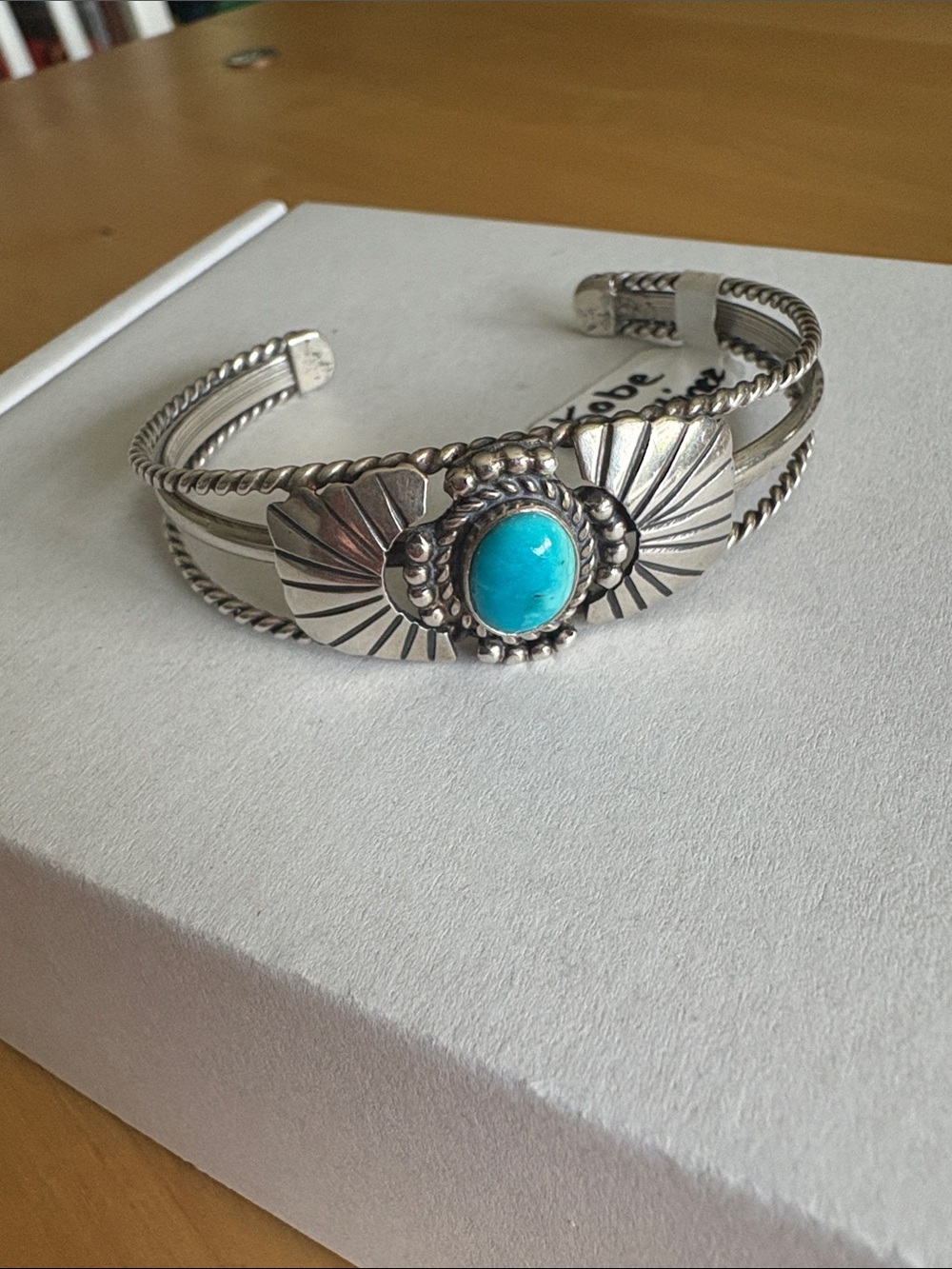 Navajo Made Kobe Martinez Sterling Silver Turquoise Cuff Bracelet 6.5” with flex